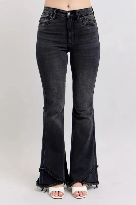 Judy Blue High Waist Flare W/ Mock Fray Tulip Hem In Black
