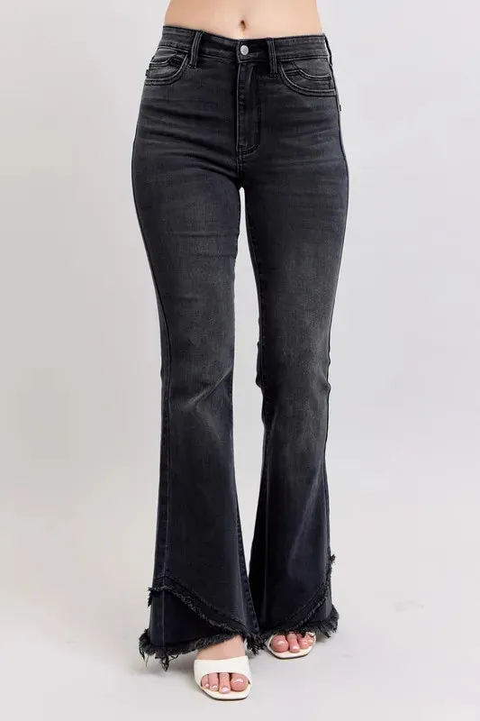 Judy Blue High Waist Flare W/ Mock Fray Tulip Hem In Black