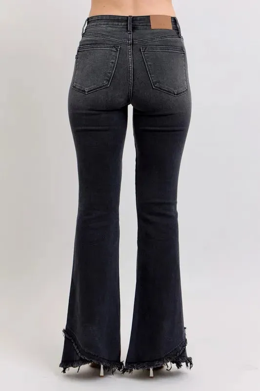 Judy Blue High Waist Flare W/ Mock Fray Tulip Hem In Black