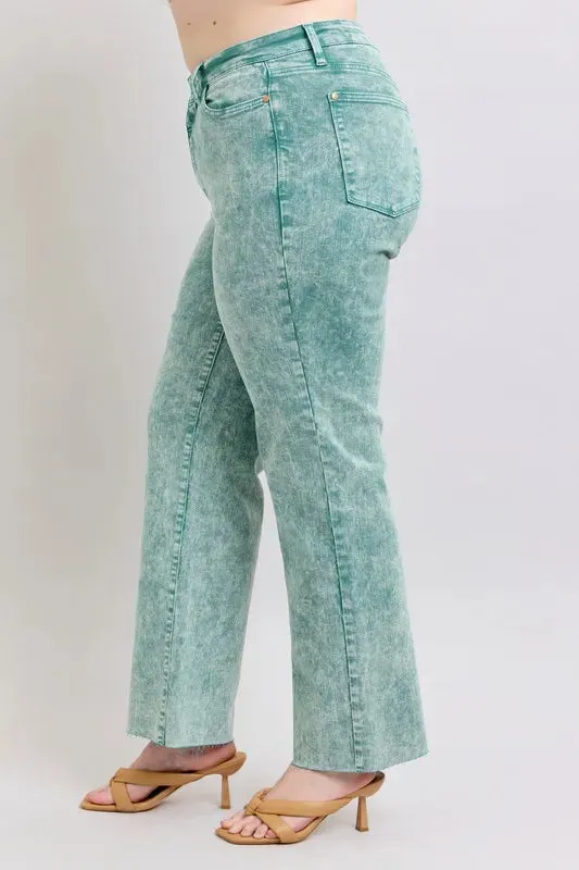Judy Blue High Waist Garment Dyed Raw Hem Dad Jeans In Sea Green