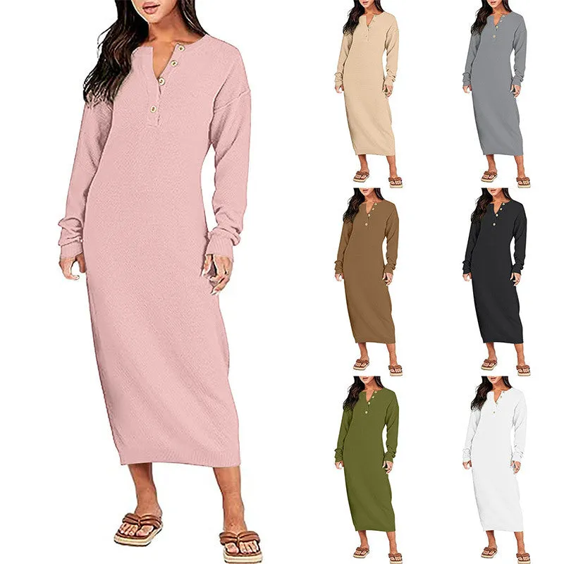 KAMAHE Cross-border dress 2025 style knee-length thin and versatile sweater skirt high waist sweater skirt  knitted skirt