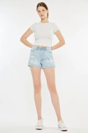 Kancan Aurora High Rise Repaired Mom Denim Shorts