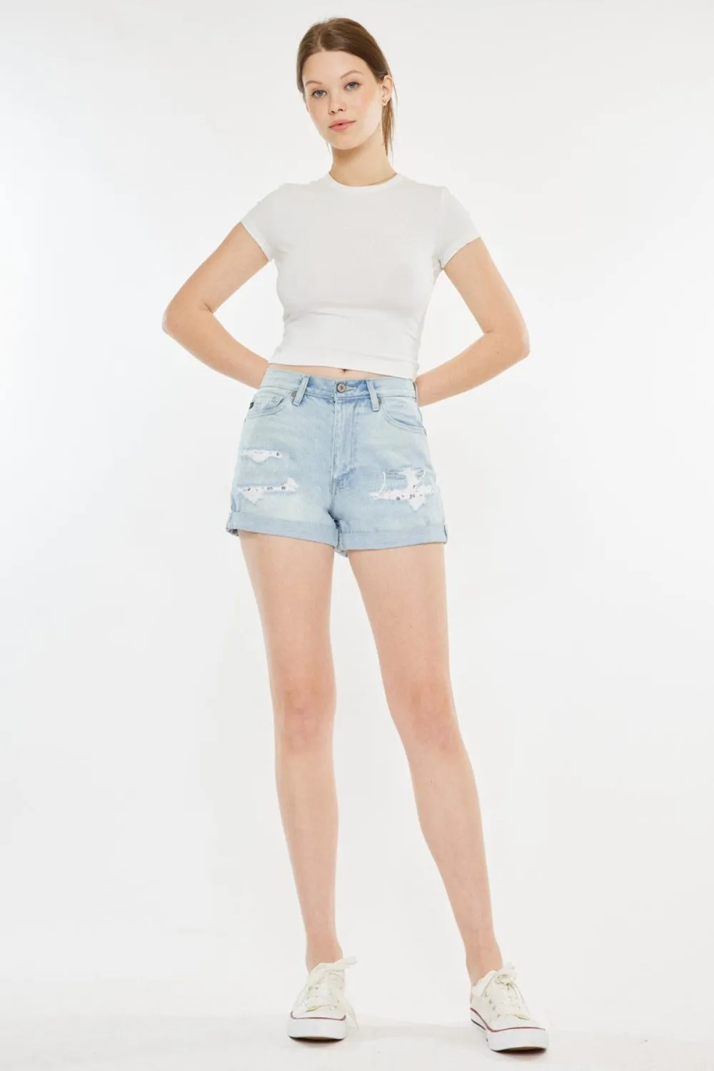 Kancan Aurora High Rise Repaired Mom Denim Shorts