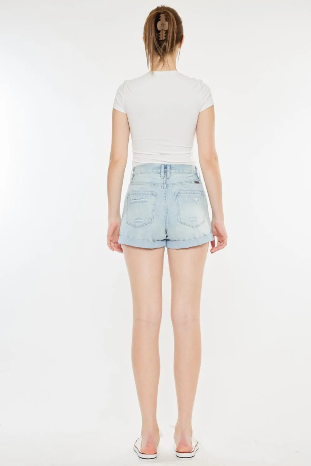 Kancan Aurora High Rise Repaired Mom Denim Shorts