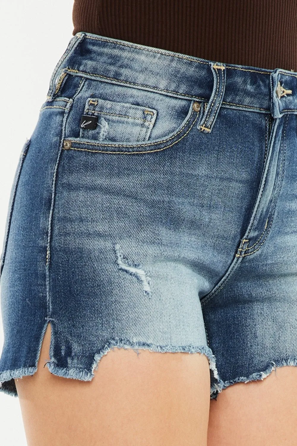 Kancan Penelope High Waist Raw Hem Denim Shorts