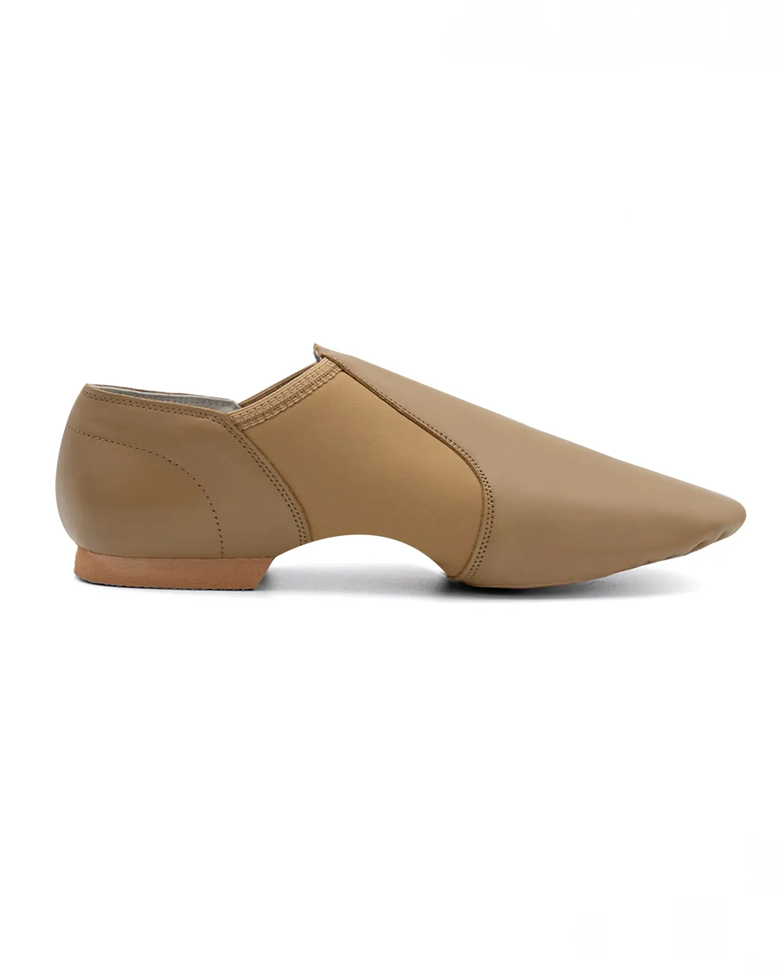 Leather Flex Slip On Tan Jazz Dance Shoes with Arch Insert for Women and Men