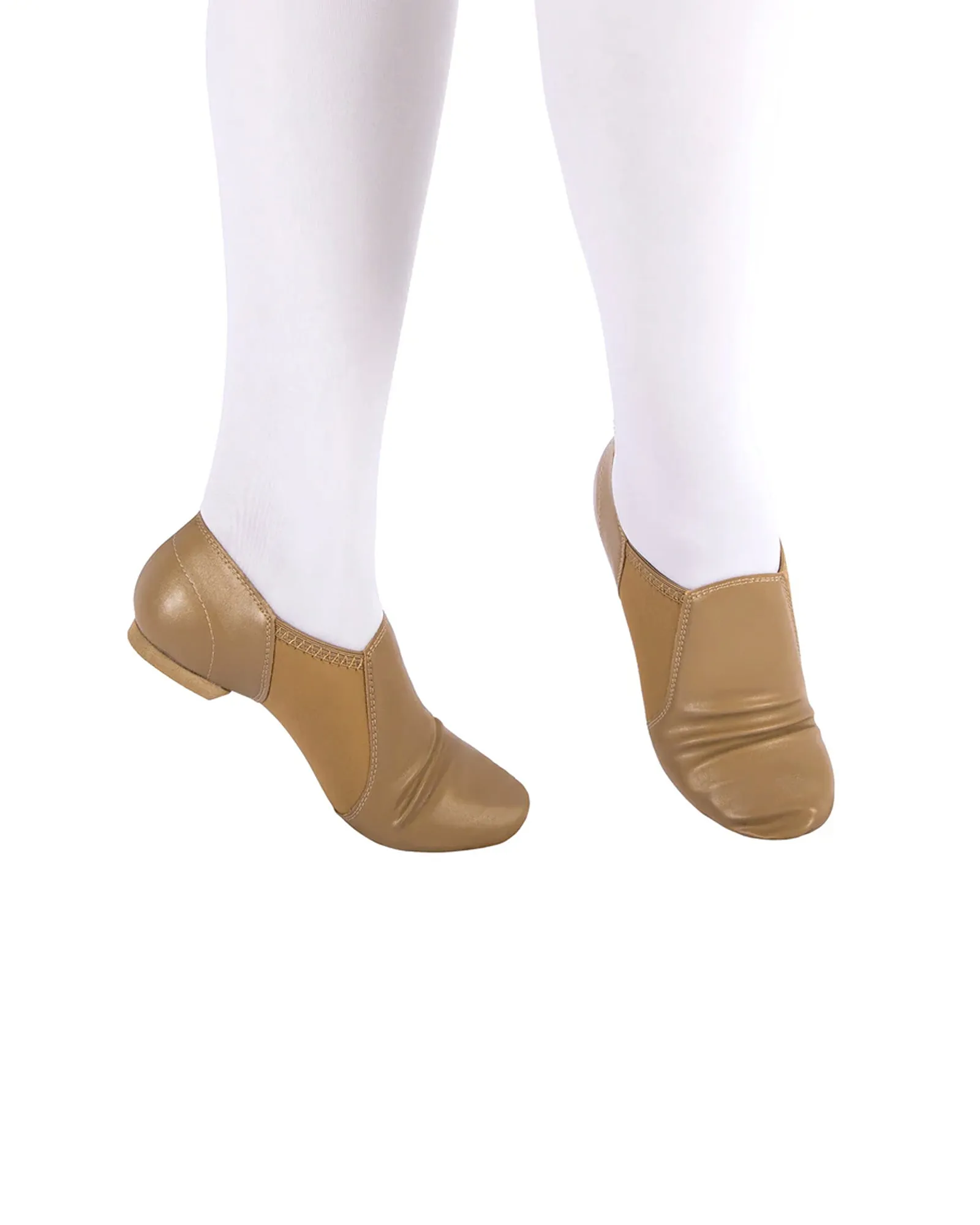 Leather Flex Slip On Tan Jazz Dance Shoes with Arch Insert for Women and Men