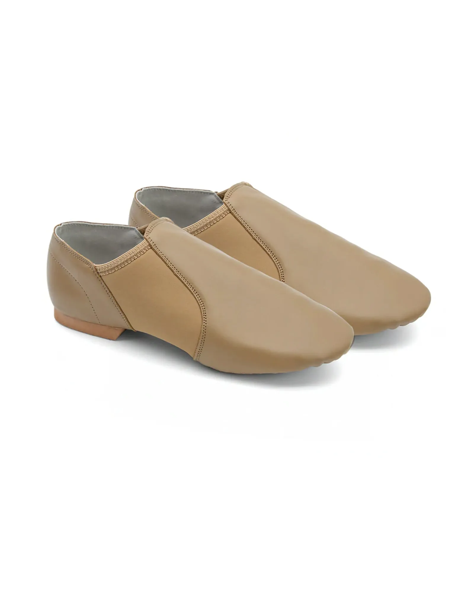 Leather Flex Slip On Tan Jazz Dance Shoes with Arch Insert for Women and Men