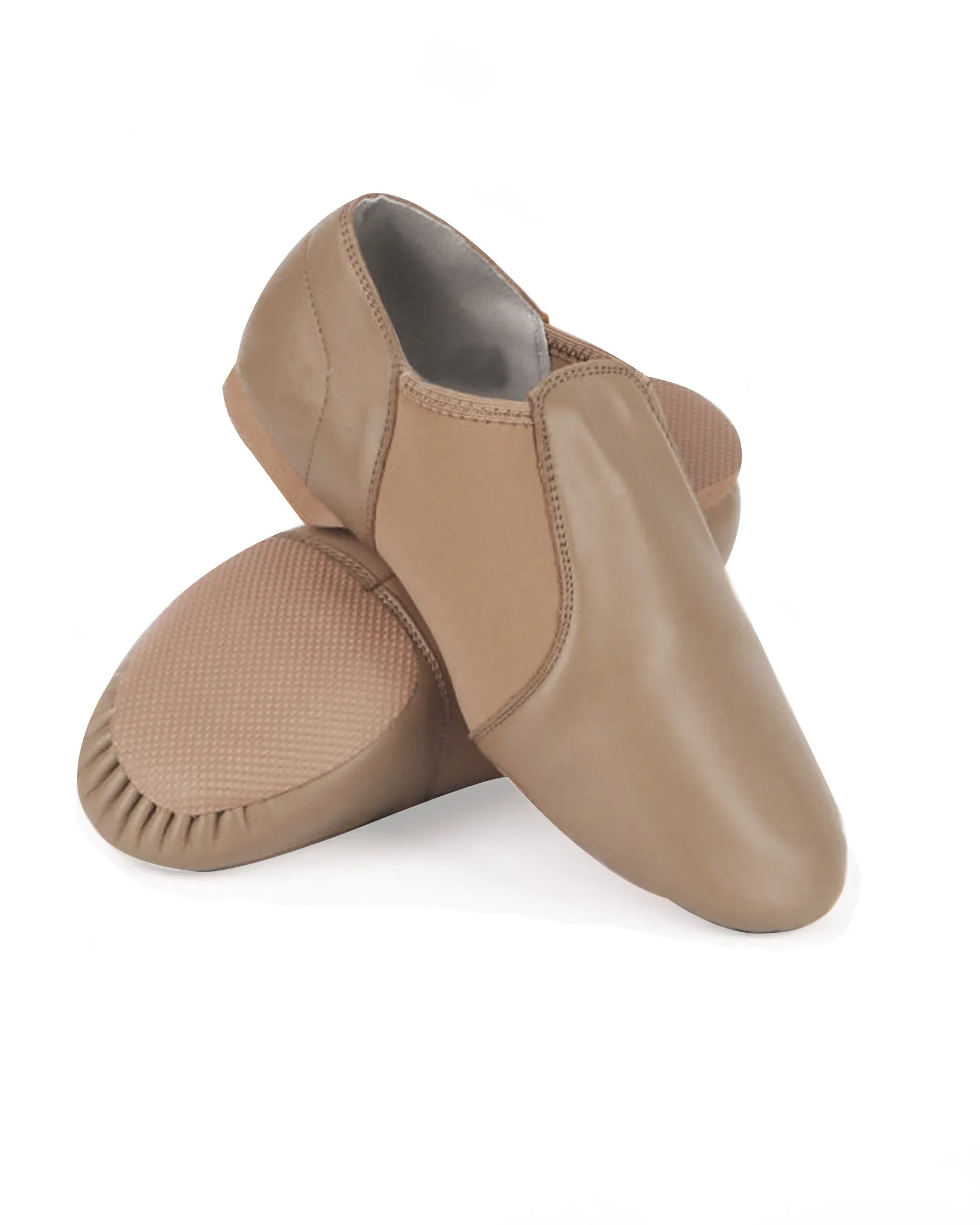 Leather Flex Slip On Tan Jazz Dance Shoes with Arch Insert for Women and Men