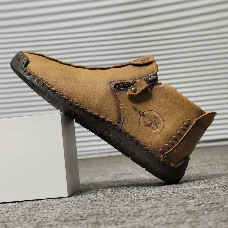 leather shoes non-slip soft sole comfortable hand-stitched shoes
