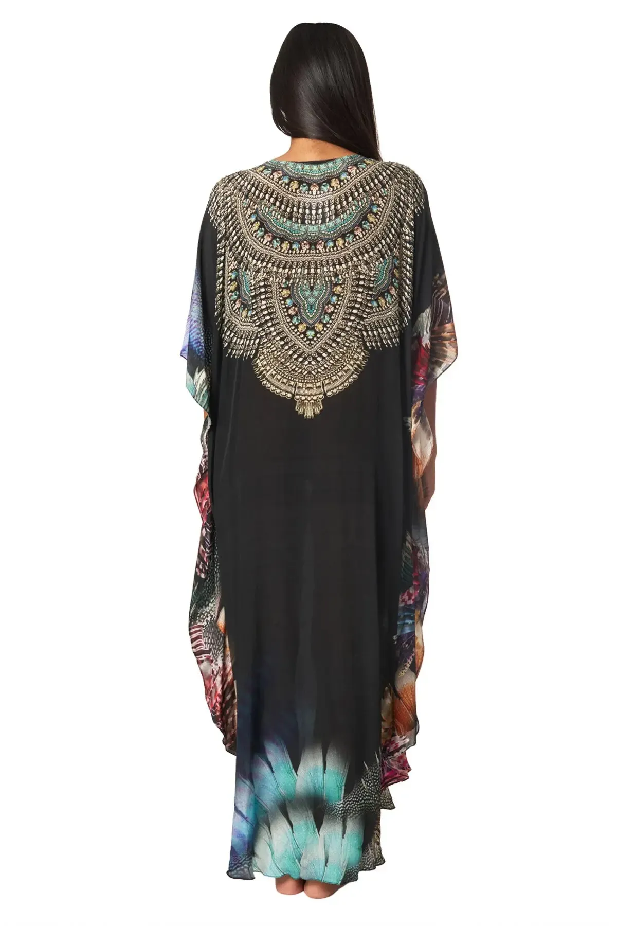 Lightweight Maxi Caftan Dress/Cover Up with Jewels