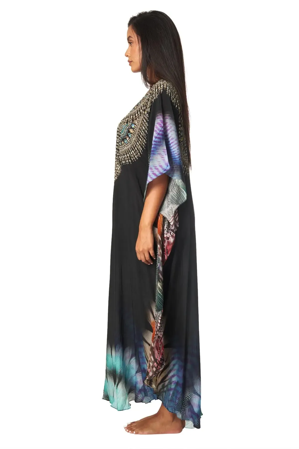 Lightweight Maxi Caftan Dress/Cover Up with Jewels