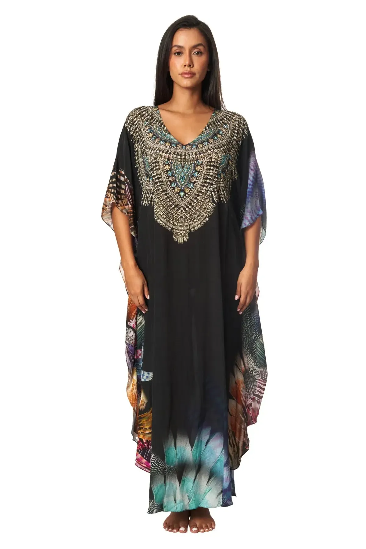Lightweight Maxi Caftan Dress/Cover Up with Jewels