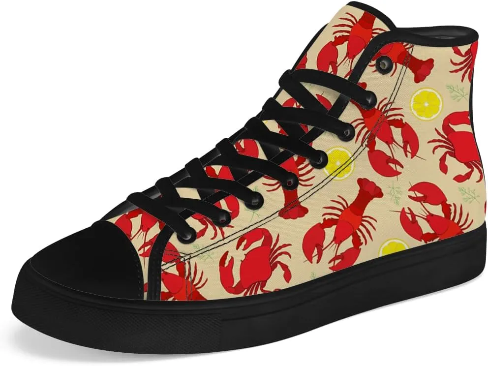 Lobster High Top Canvas Shoes for Men Women High Top Sneakers Lace Up Casual Shoes Gifts for Papa Mama