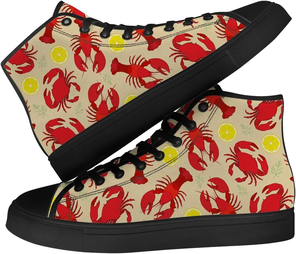 Lobster High Top Canvas Shoes for Men Women High Top Sneakers Lace Up Casual Shoes Gifts for Papa Mama