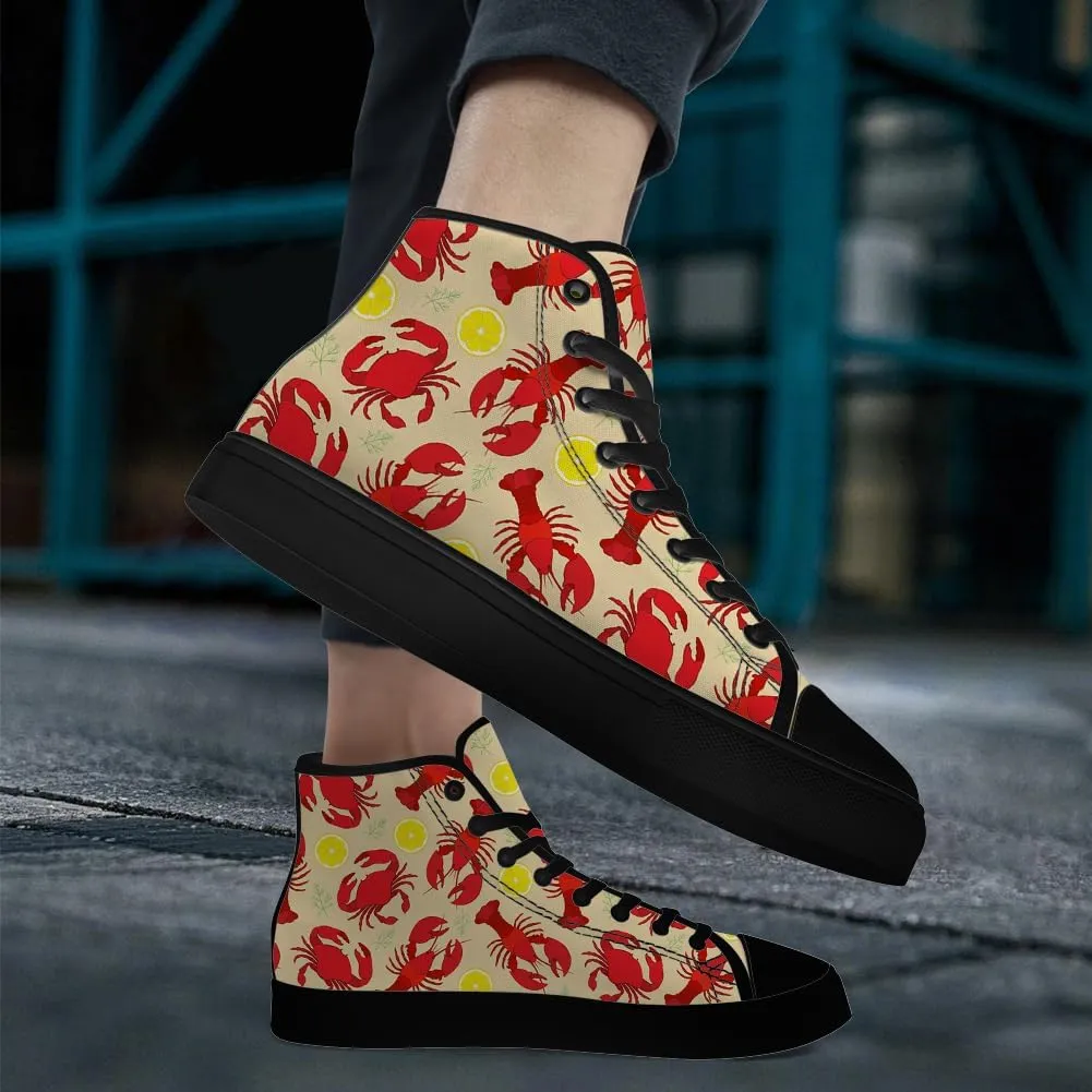 Lobster High Top Canvas Shoes for Men Women High Top Sneakers Lace Up Casual Shoes Gifts for Papa Mama