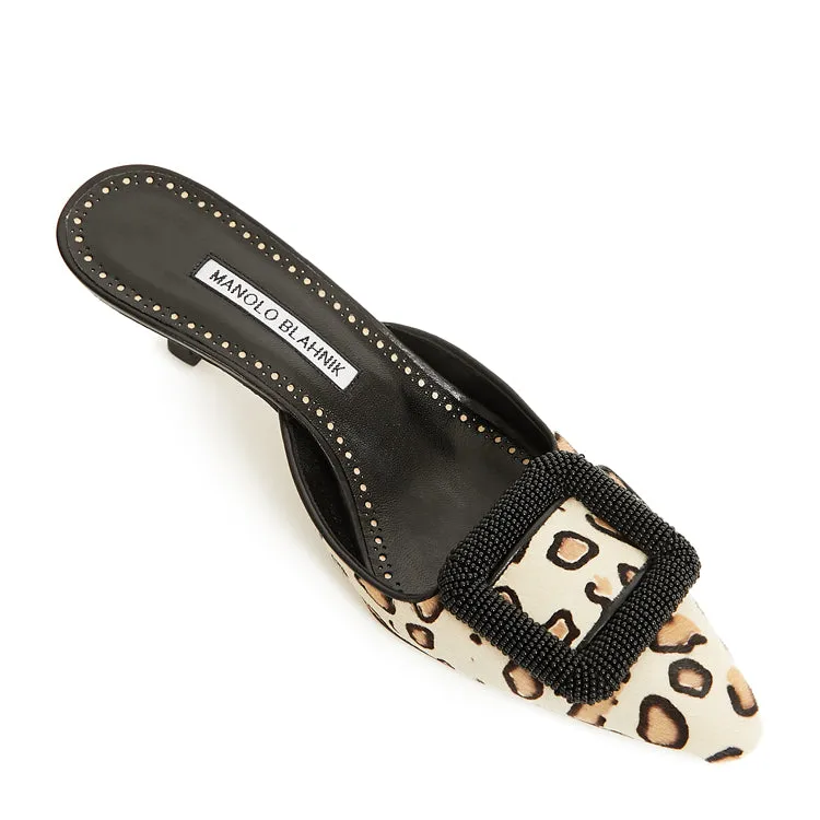 Manolo Blahnik - Mafrisa 50 Calf Hair Mules Leopard Print