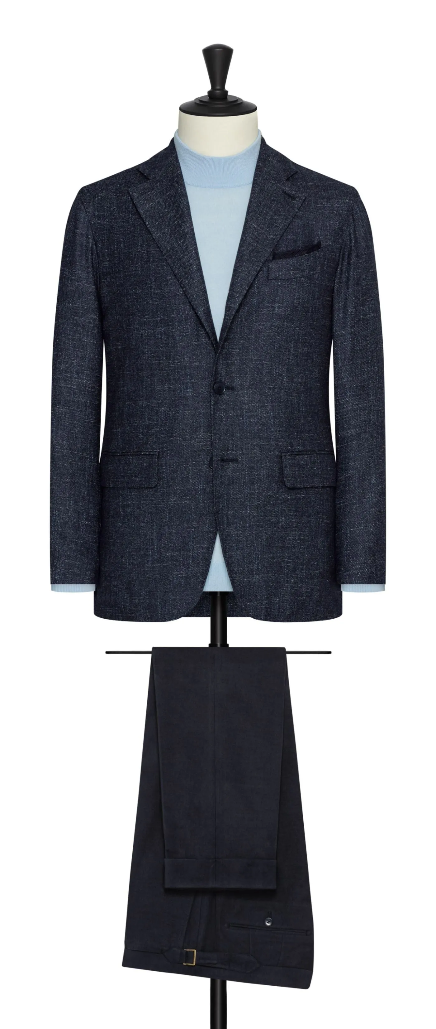 Marlane Navy Blue Jaspé Wool, Cotton & Linen Twill