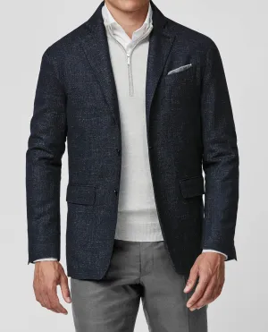 Marlane Navy Blue Jaspé Wool, Cotton & Linen Twill