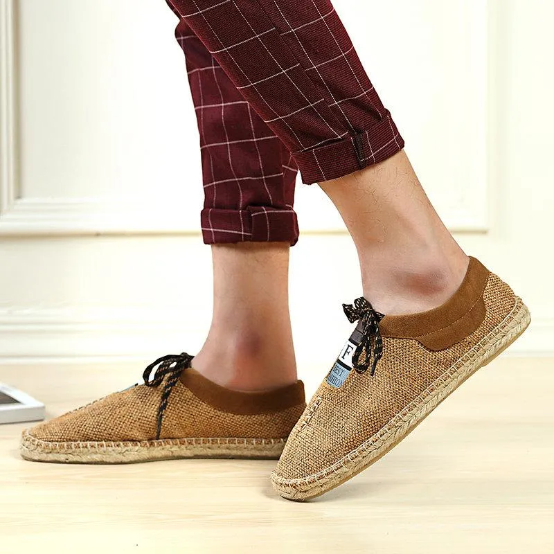 Men Linen Breathable Soft Flat Slip On Espadrilles