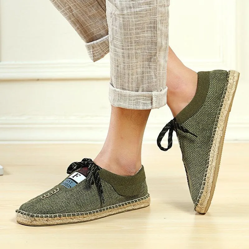 Men Linen Breathable Soft Flat Slip On Espadrilles