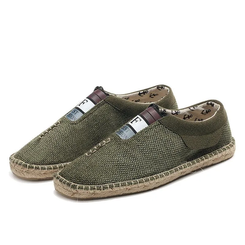 Men Linen Breathable Soft Flat Slip On Espadrilles