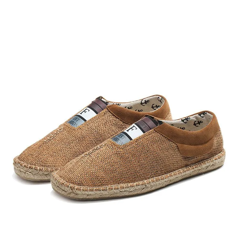 Men Linen Breathable Soft Flat Slip On Espadrilles