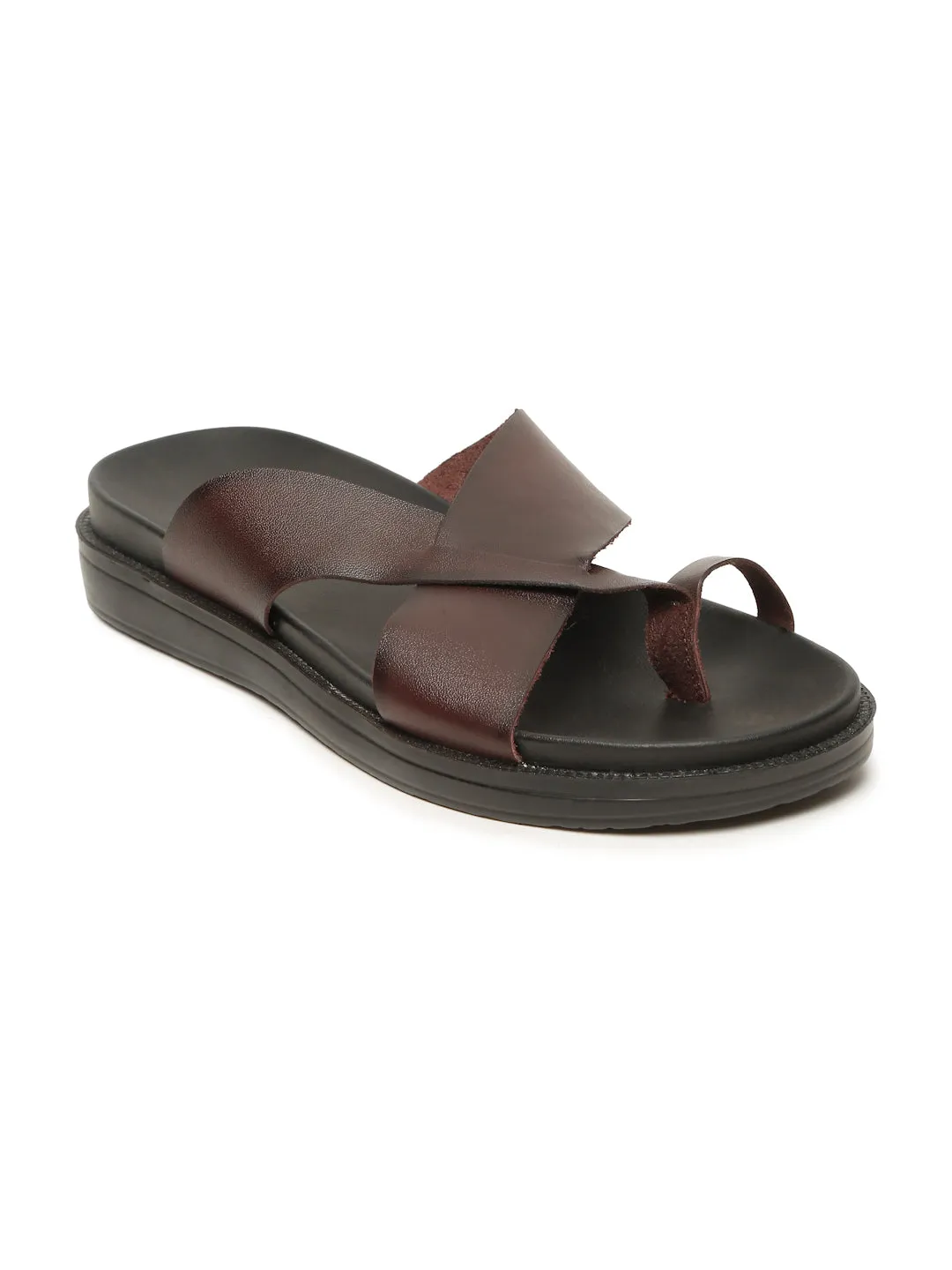 Men's Brown Leather Toe Loop Sandals