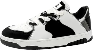 Men's Fashion Leather Lace up Platform Sneakers Lightweight Comfortable Round Toe Trainers Skateboarding Walking Shoes