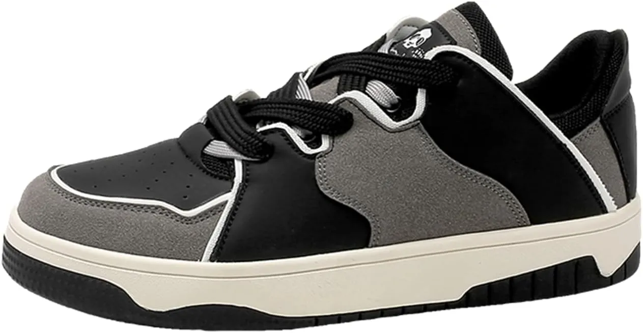 Men's Fashion Leather Lace up Platform Sneakers Lightweight Comfortable Round Toe Trainers Skateboarding Walking Shoes