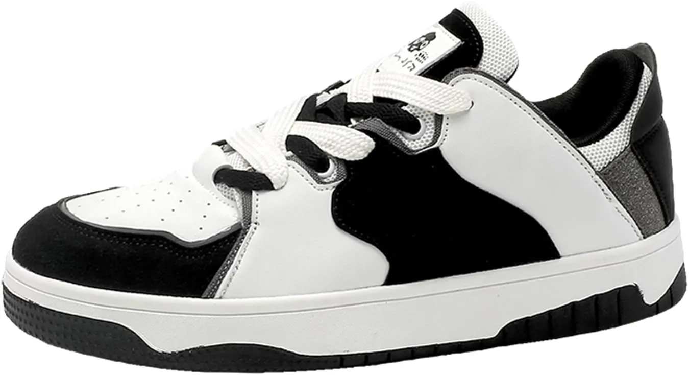 Men's Fashion Leather Lace up Platform Sneakers Lightweight Comfortable Round Toe Trainers Skateboarding Walking Shoes