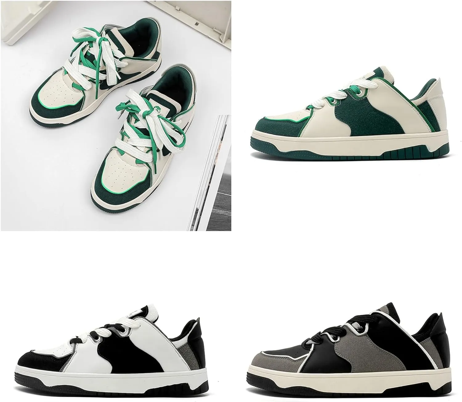 Men's Fashion Leather Lace up Platform Sneakers Lightweight Comfortable Round Toe Trainers Skateboarding Walking Shoes