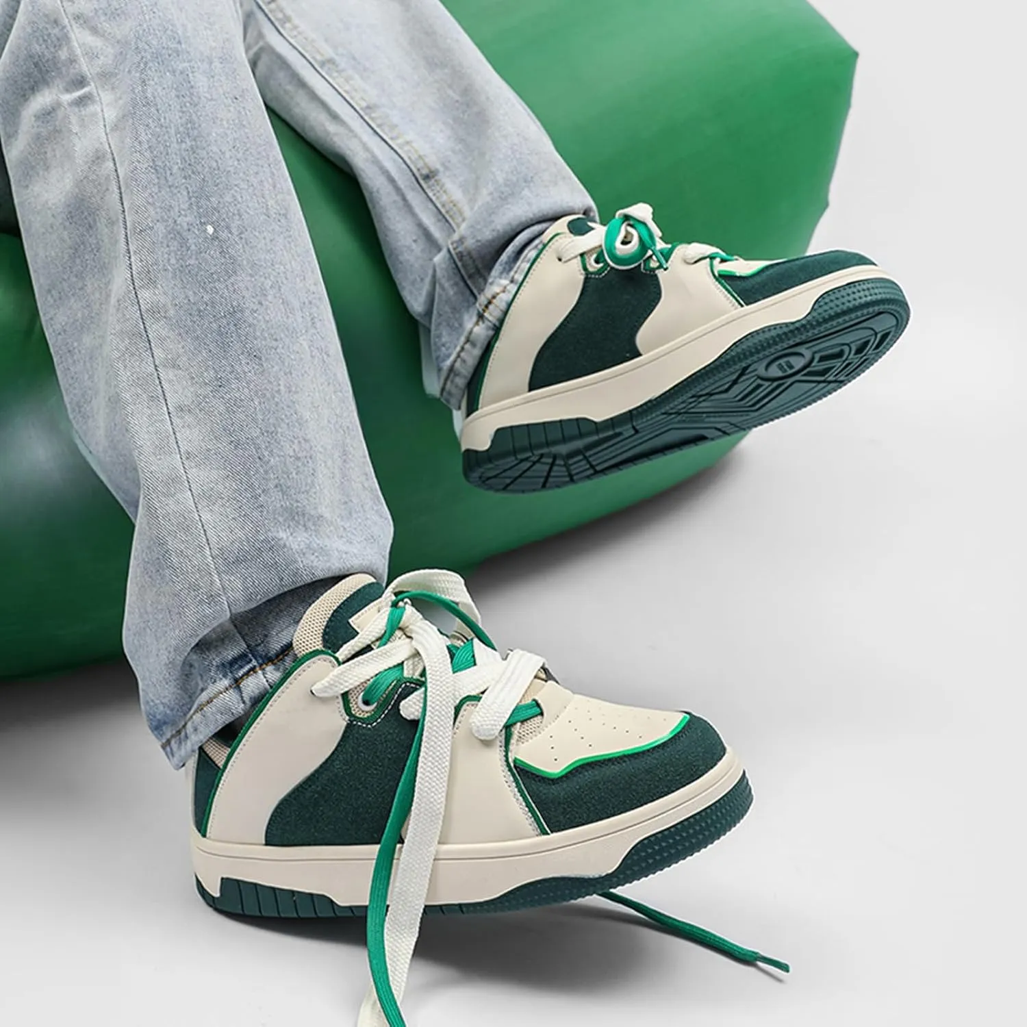Men's Fashion Leather Lace up Platform Sneakers Lightweight Comfortable Round Toe Trainers Skateboarding Walking Shoes