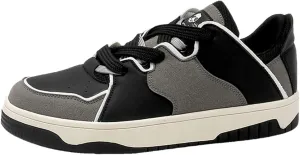 Men's Fashion Leather Lace up Platform Sneakers Lightweight Comfortable Round Toe Trainers Skateboarding Walking Shoes