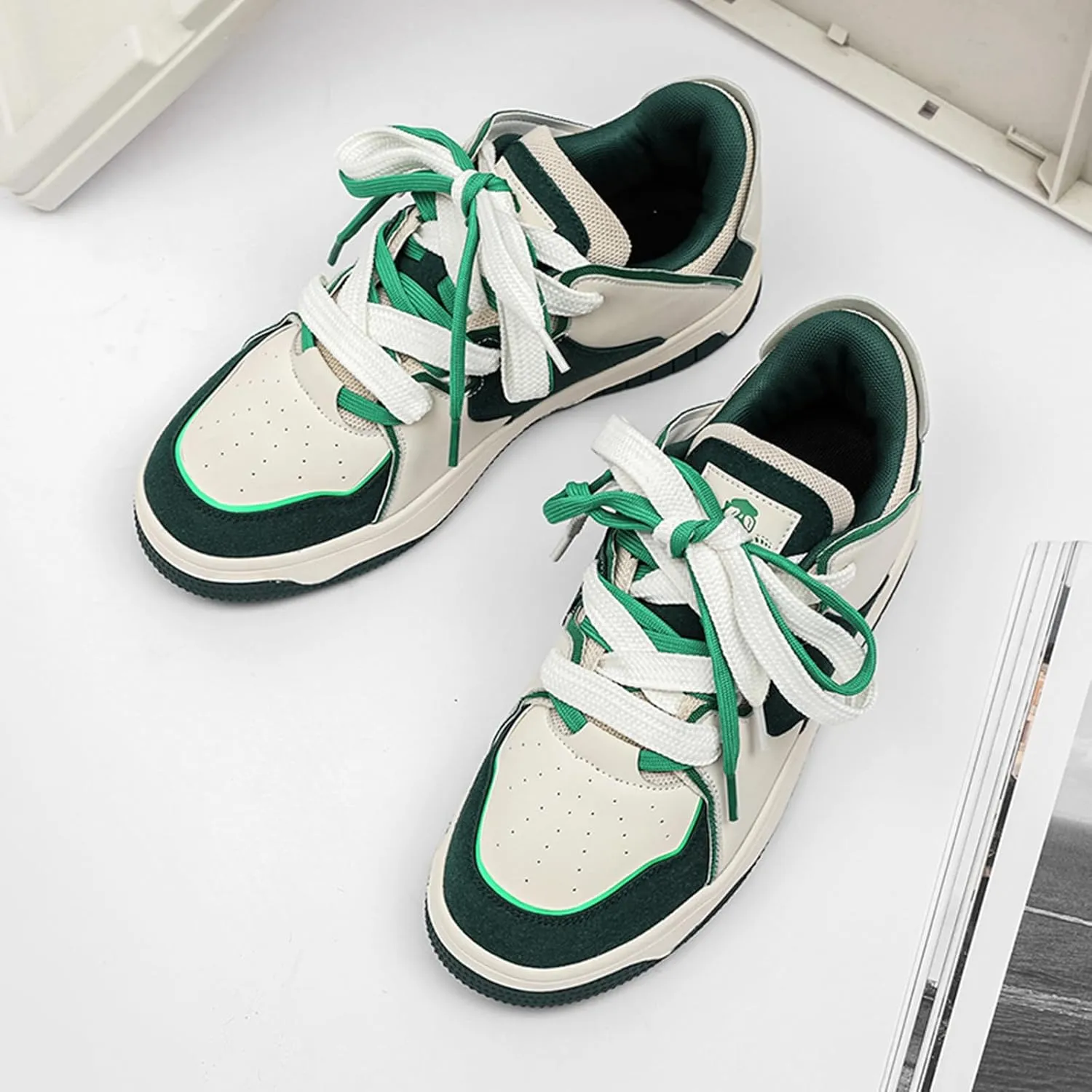 Men's Fashion Leather Lace up Platform Sneakers Lightweight Comfortable Round Toe Trainers Skateboarding Walking Shoes
