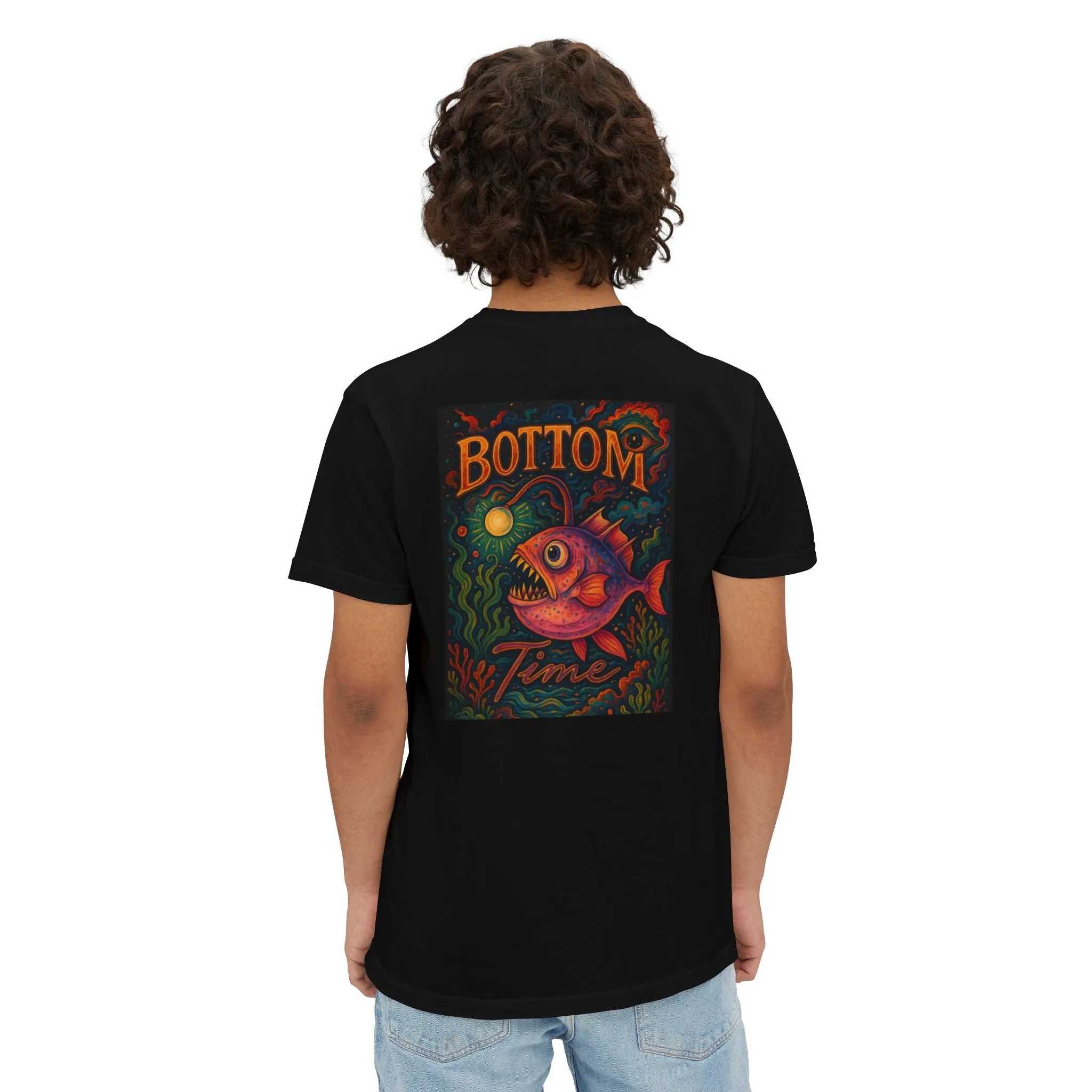 Men's Fish-Themed Pocket T-Shirt - "Bottom Time" Graphic