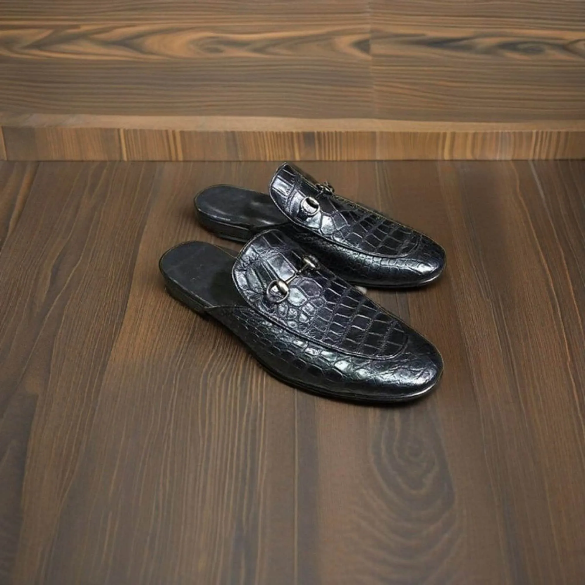 Men's Handmade Formal Shoes Tan Black Leather Slip On Stylish Mules For Men Gift for Men