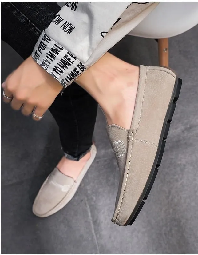 Men's Loafers Round Toe Suede Vamp Driving Loafers Flat Heel Lightweight Anti-Slip Party Slip-ons