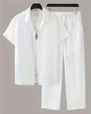 Men's Pleated White Top Bottom Set