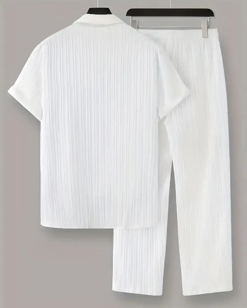 Men's Pleated White Top Bottom Set