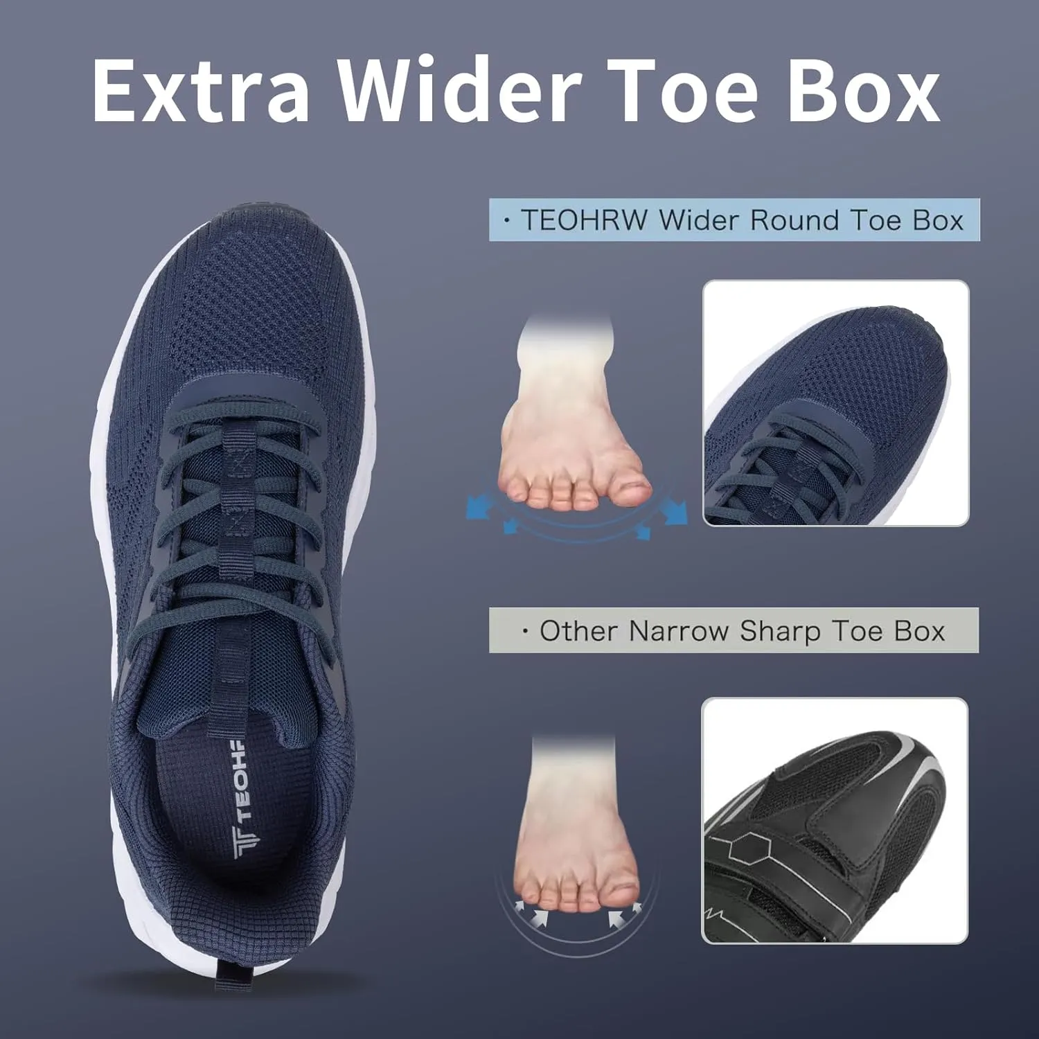 Men's Wide Walking Shoes Breathable Mesh Athletic Sneakers Wide Toe Box Shoes with Arch Support for Plantar Fasciitis