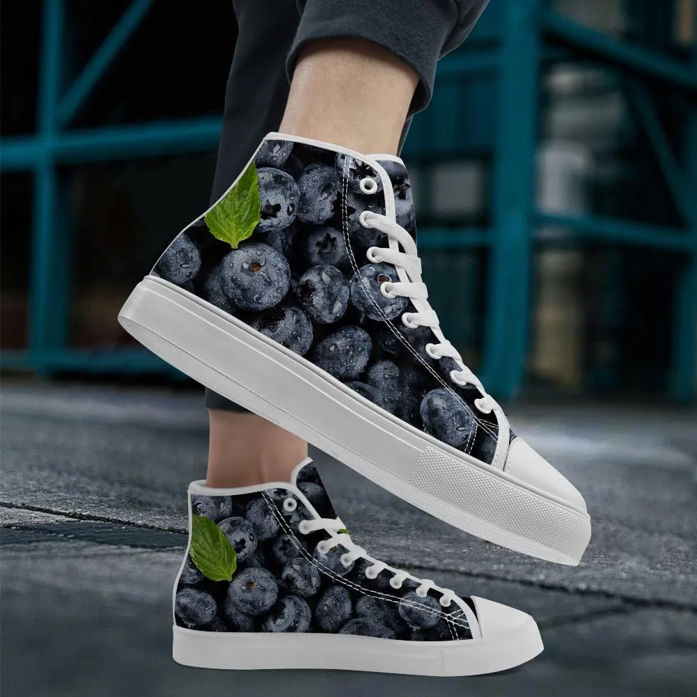 Men's Women's High Top Canvas Shoes Blueberry High Top Sneakers Lace Up Casual Shoes Gifts for Men Women