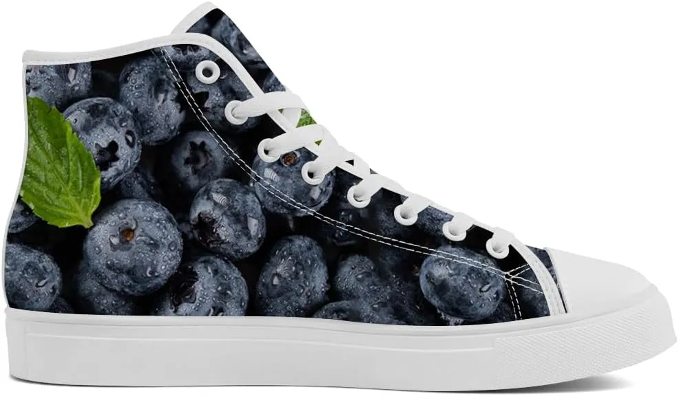 Men's Women's High Top Canvas Shoes Blueberry High Top Sneakers Lace Up Casual Shoes Gifts for Men Women