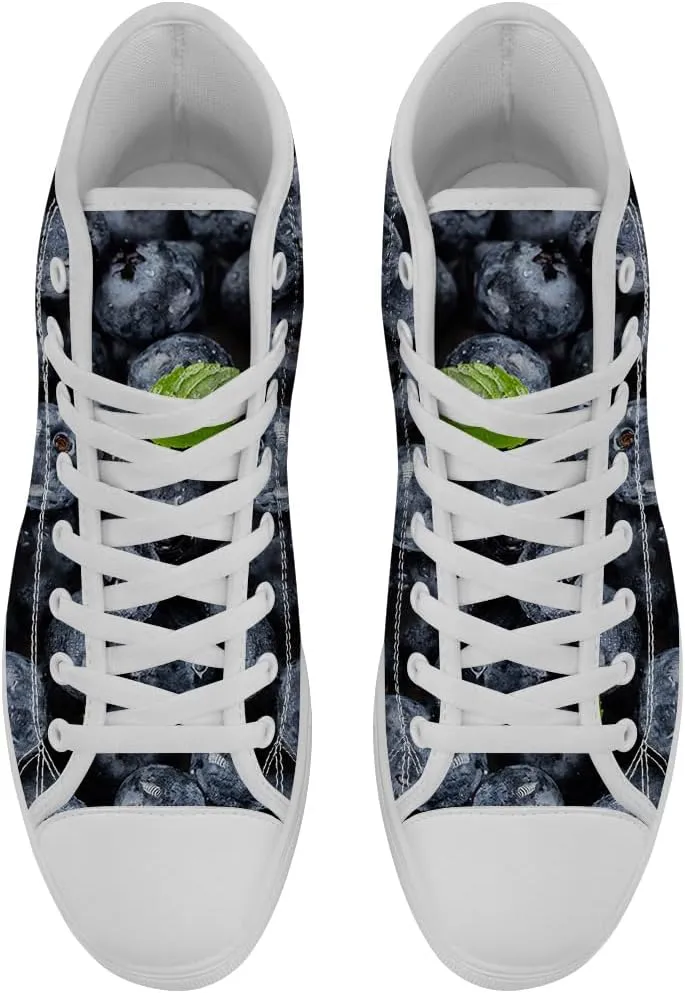 Men's Women's High Top Canvas Shoes Blueberry High Top Sneakers Lace Up Casual Shoes Gifts for Men Women