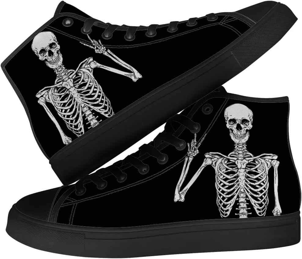 Men's Women's Skull High Top Canvas Shoes Skeleton High Top Sneakers Lace Up Casual Shoes Gifts for Men Women