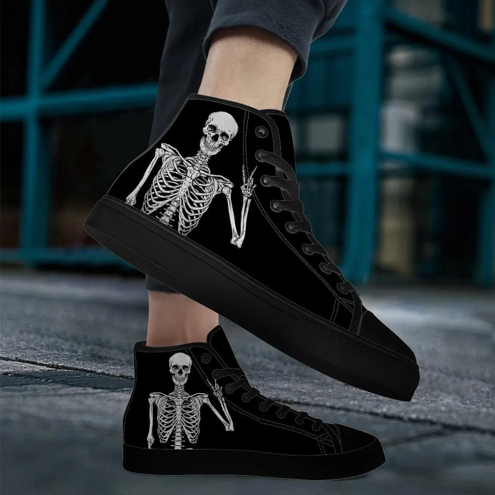 Men's Women's Skull High Top Canvas Shoes Skeleton High Top Sneakers Lace Up Casual Shoes Gifts for Men Women