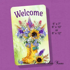 Metal Wreath Sign * Welcome Rain Boots * 3 Sizes * Lightweight