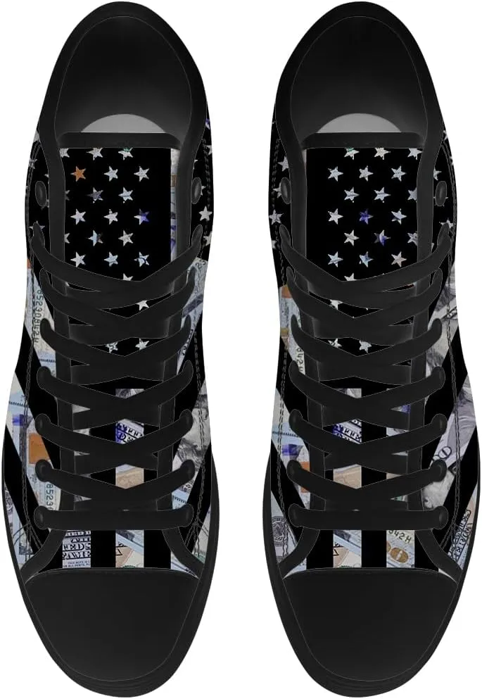 Money High Top Canvas Shoes for Men Women American Flag High Top Sneakers Dollar Shoes Gifts for Dad Mom