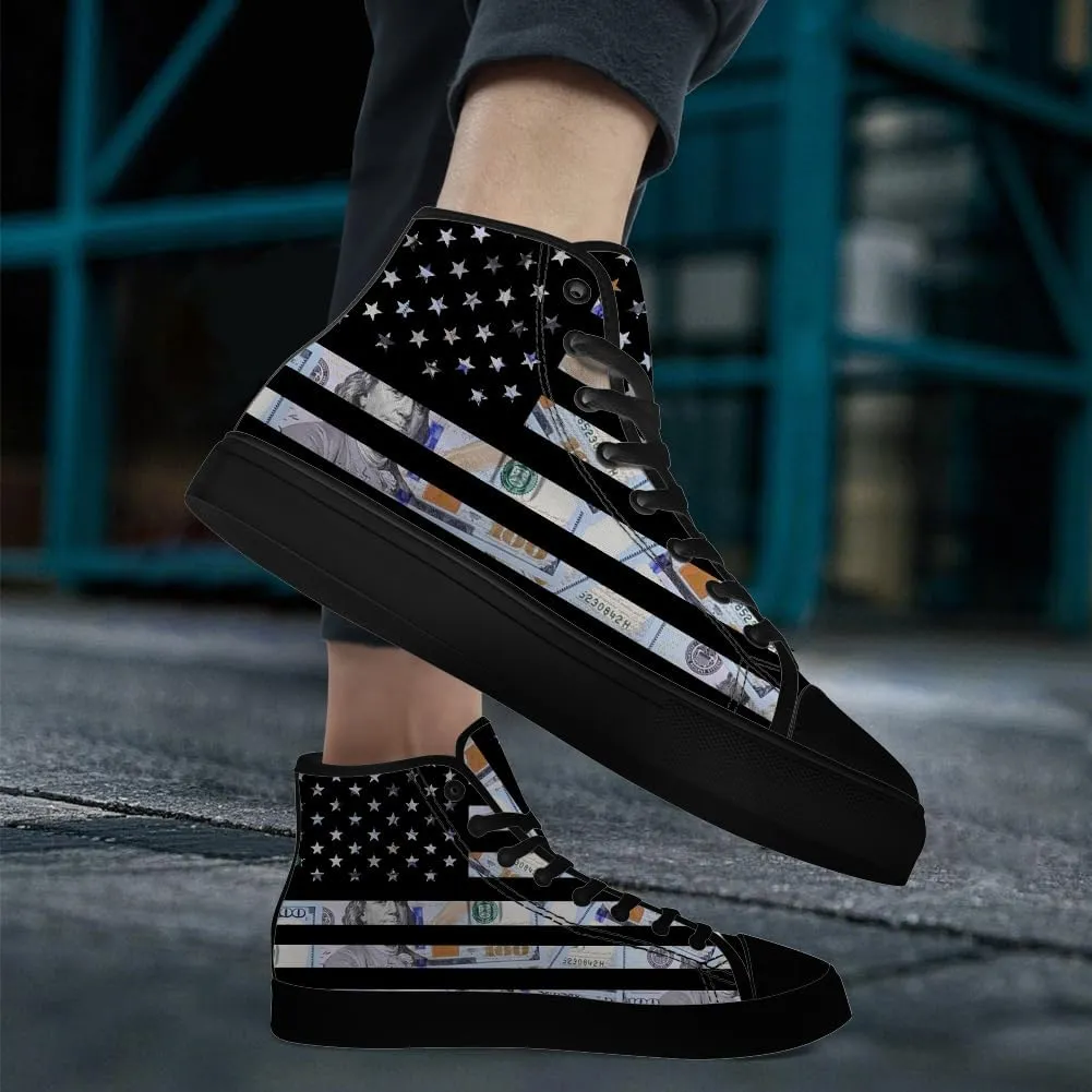 Money High Top Canvas Shoes for Men Women American Flag High Top Sneakers Dollar Shoes Gifts for Dad Mom