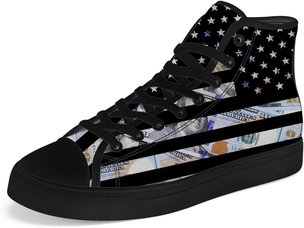 Money High Top Canvas Shoes for Men Women American Flag High Top Sneakers Dollar Shoes Gifts for Dad Mom